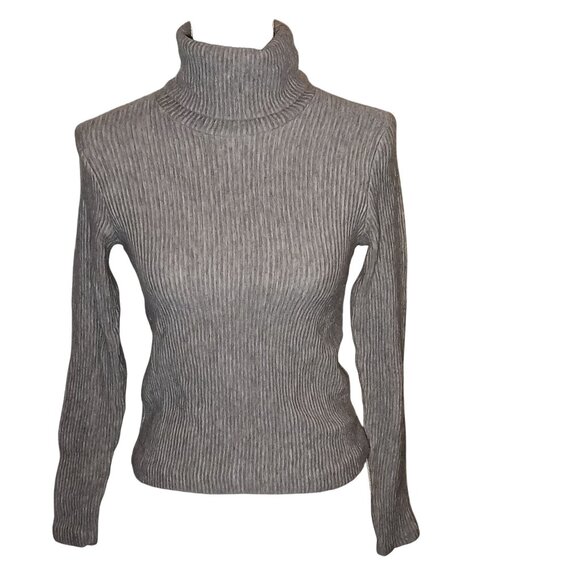 Club Monaco Meredy Ribbed Heather Gray‎ Turtleneck Top Size XS Soft Cozy Sweater - Picture 3 of 11